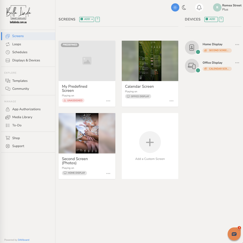 DAKboard Multiple Screens